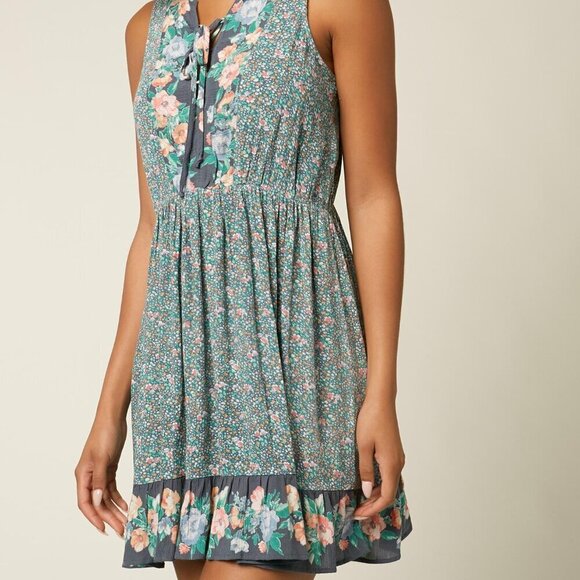 O’Neill Linney Mini Tank Dress Floral Print Sleeveless Lace-up Front Size XS - Picture 2 of 6